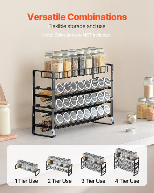 Black kitchen spice organizer for countertop storage