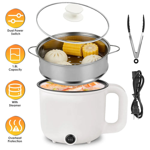 1.8L ceramic electric hot pot with steamer rack
