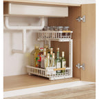 Pull-out lower drawer on steel cabinet organizer