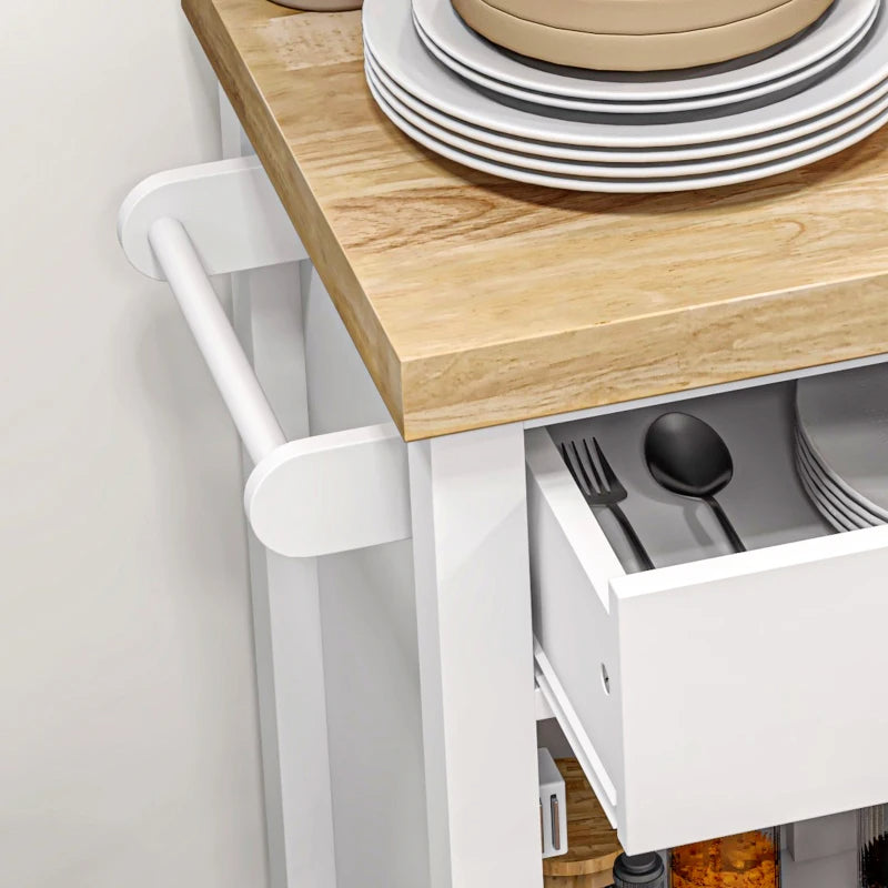 Kitchen cart storage cabinet with rubberwood countertop