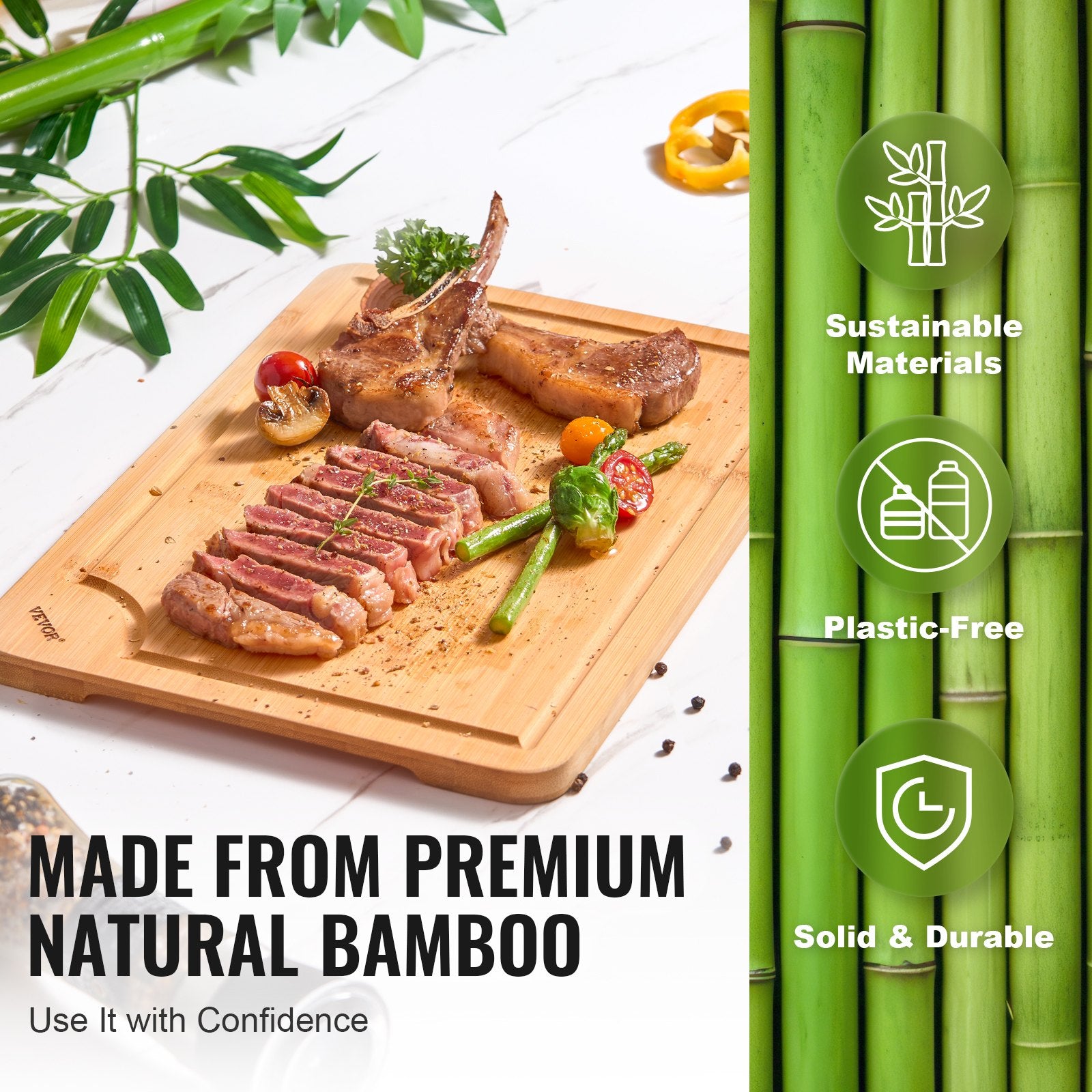 Small medium and large bamboo prep boards