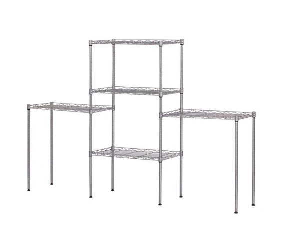 Tall adjustable storage rack for kitchen or utility room