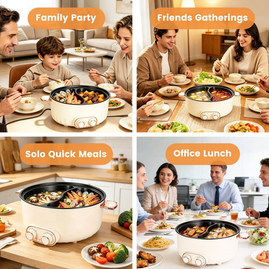 6L dual-sided electric hot pot with independent controls