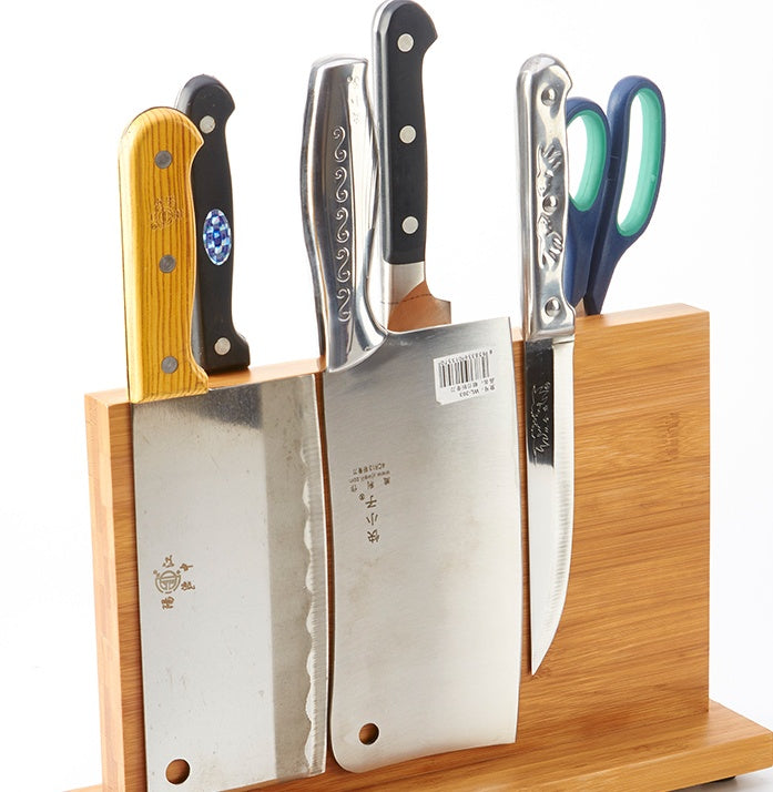 wood-look magnetic knife holder for kitchen counter