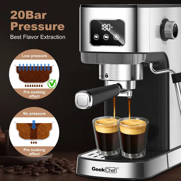 Geek Chef coffee machine temperature and time controls
