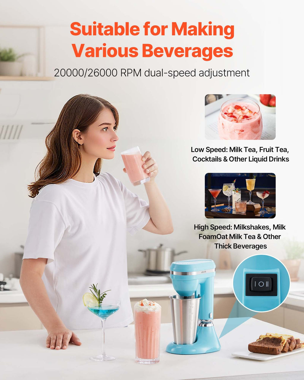 100W two-speed milkshake and drink mixer with steel cup