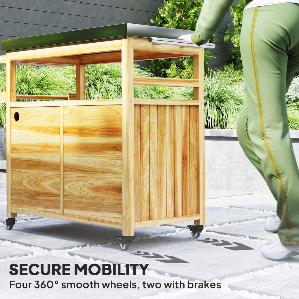 Rolling Outdoor Kitchen Island – Solid Wood Grill Cart