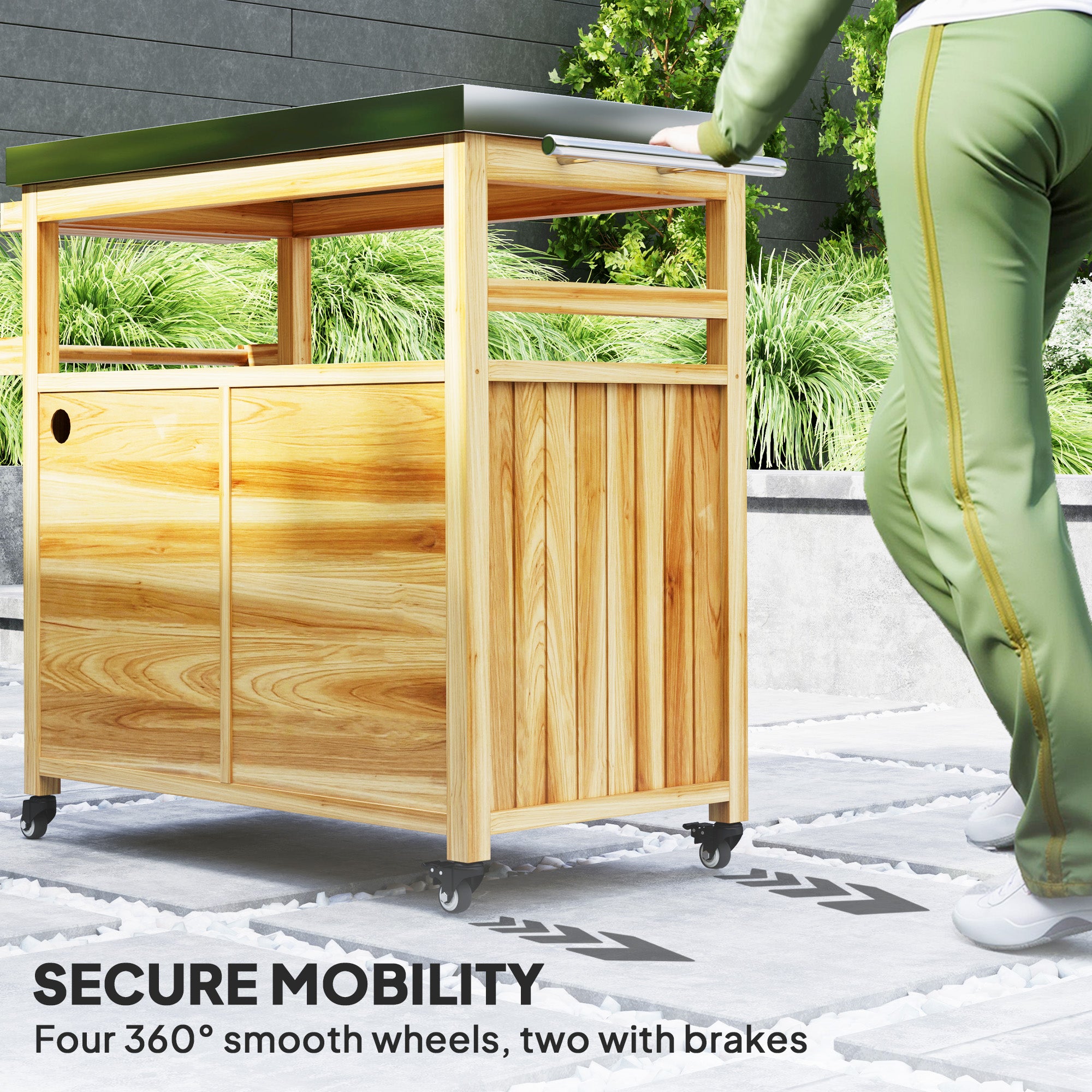 Rolling Outdoor Kitchen Island – Solid Wood Grill Cart