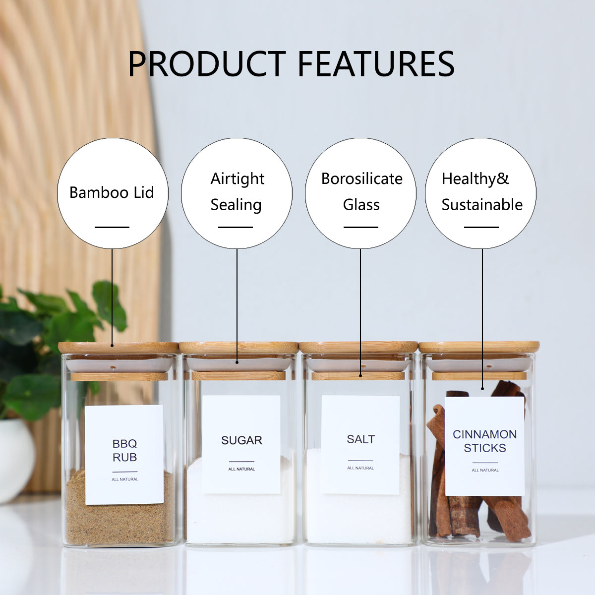 Reusable glass spice jars for pantry storage