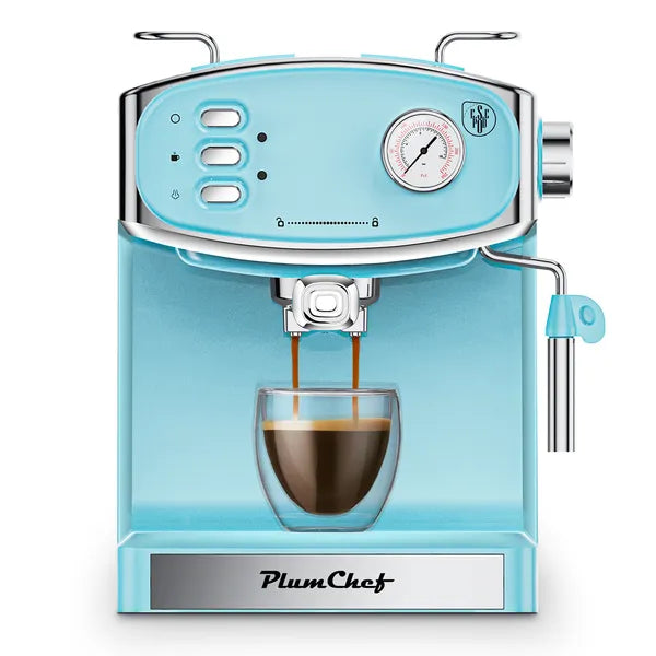 Compact 20-bar espresso machine with milk frother steam wand