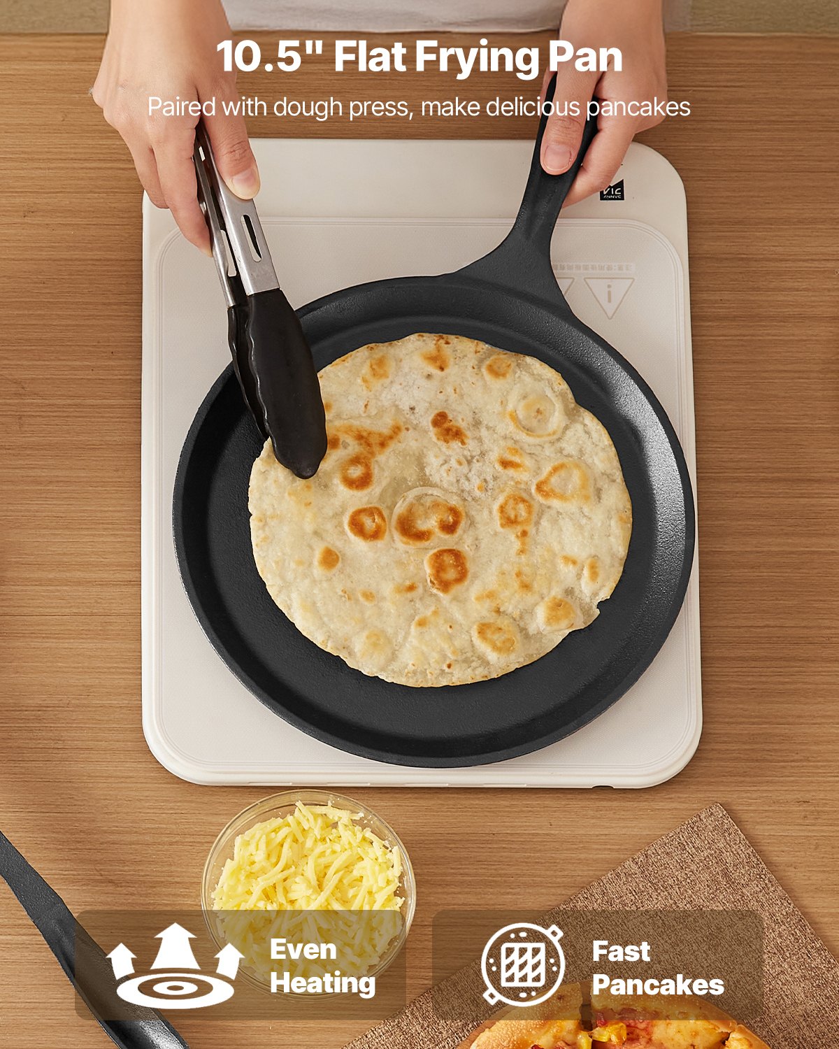 Tortilla press reinforced handle and cast iron construction