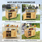 Rolling Outdoor Kitchen Island – Solid Wood Grill Cart