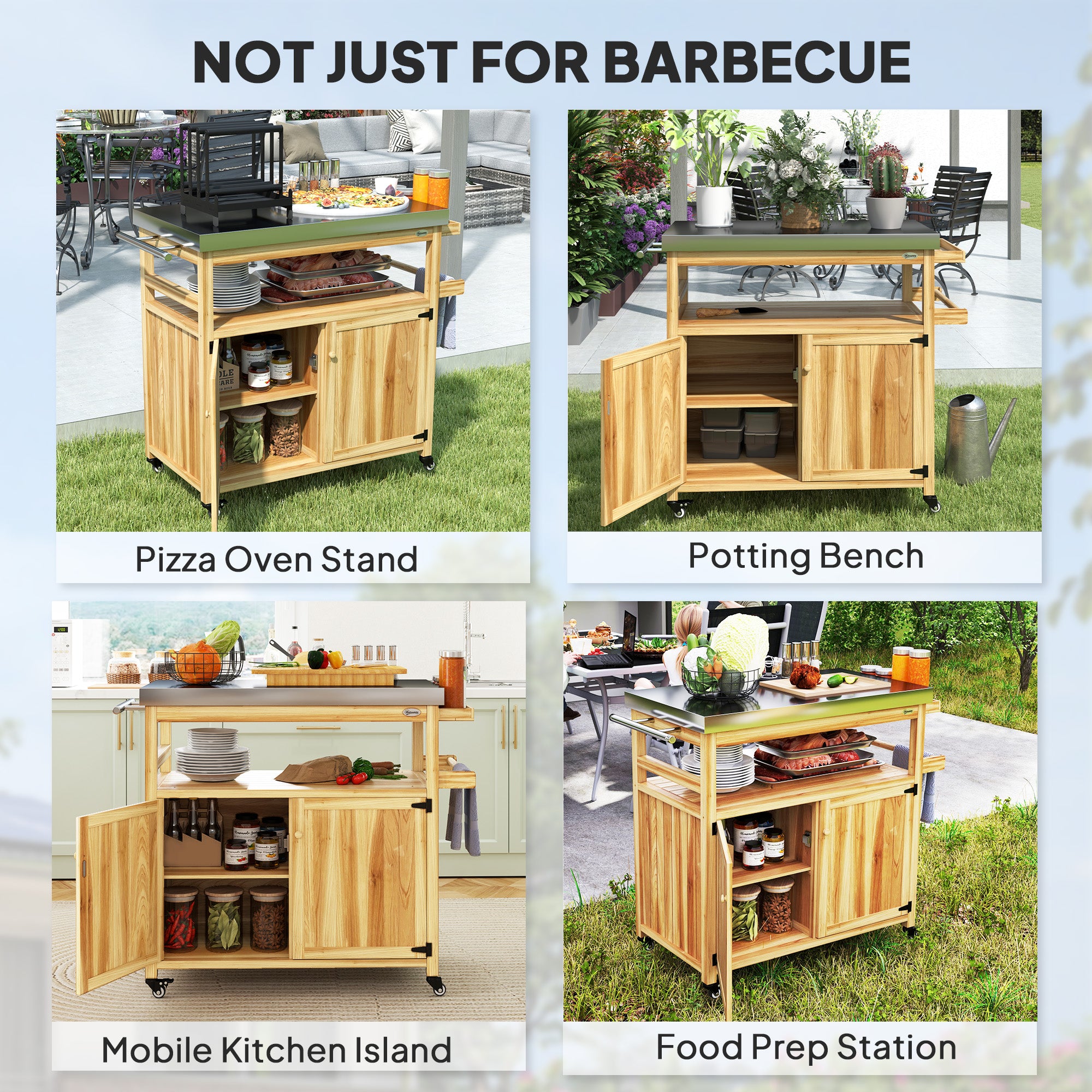 Rolling Outdoor Kitchen Island – Solid Wood Grill Cart