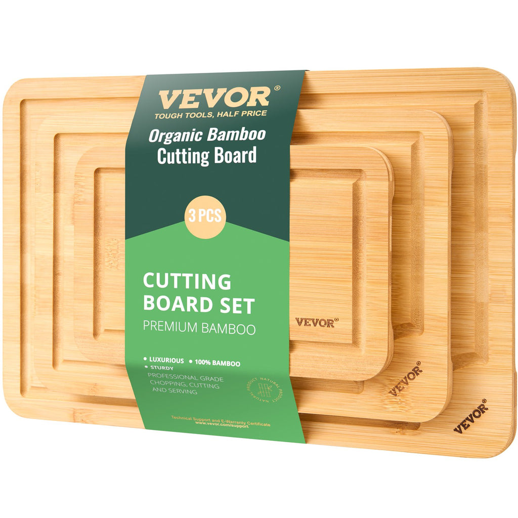 3-piece bamboo cutting board set with handles