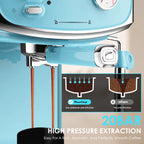 20-bar coffee machine controls and pressure gauge