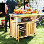 Rolling Outdoor Kitchen Island – Solid Wood Grill Cart