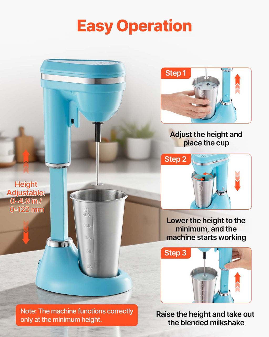 100W two-speed milkshake and drink mixer with steel cup