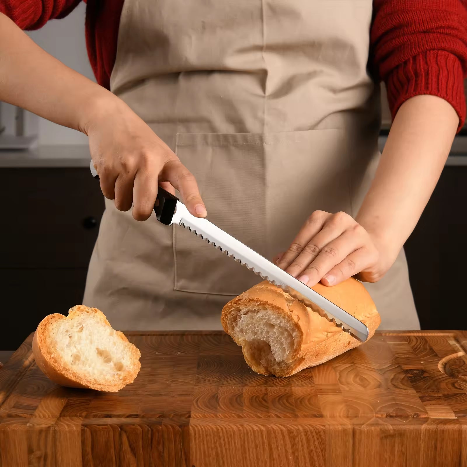 long carbon steel kitchen bread knife