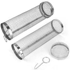 2-Pieces Stainless Steel Rolling Grill Basket Set – BBQ Mesh Tube with Hooks