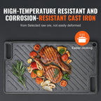 VEVOR Reversible Cast Iron Grill Griddle – Double Burner Flat Top Plate