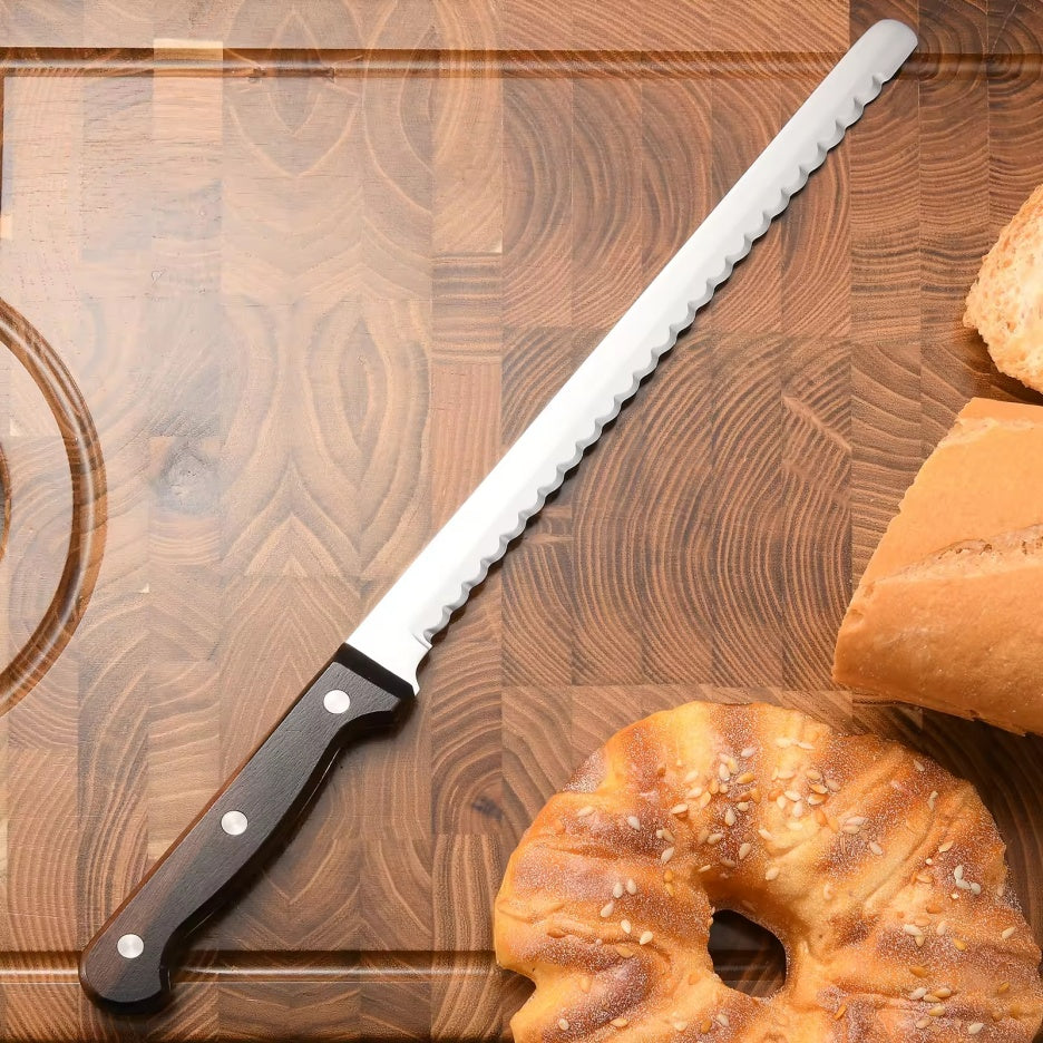 carbon steel bread knife with wood handle