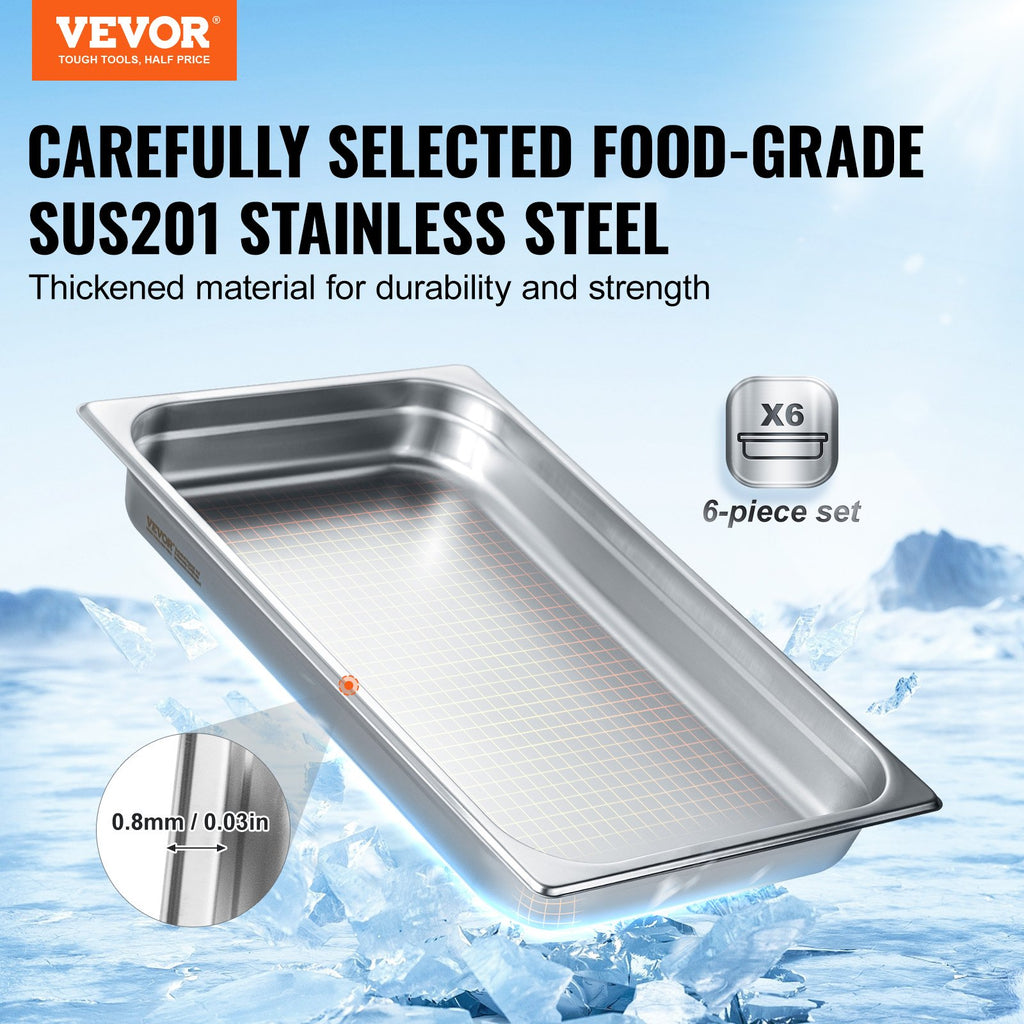 2.5-inch deep stainless steel steam table pans