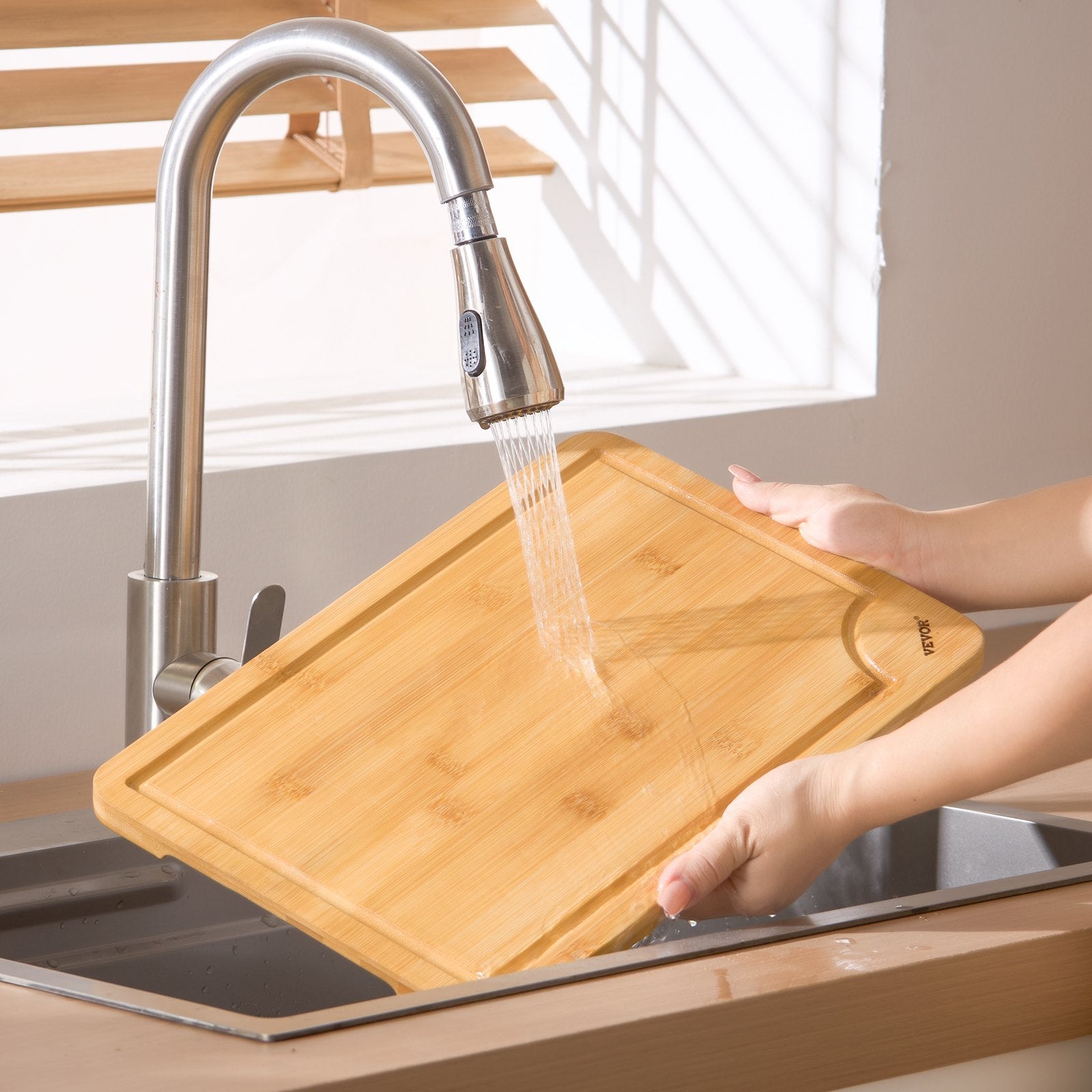 Three-size bamboo board set for food prep and serving