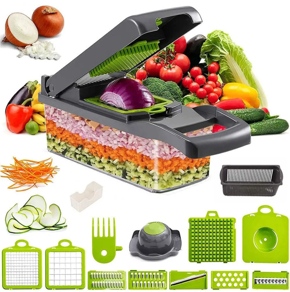 Vegetable prep tools stored inside chopper container