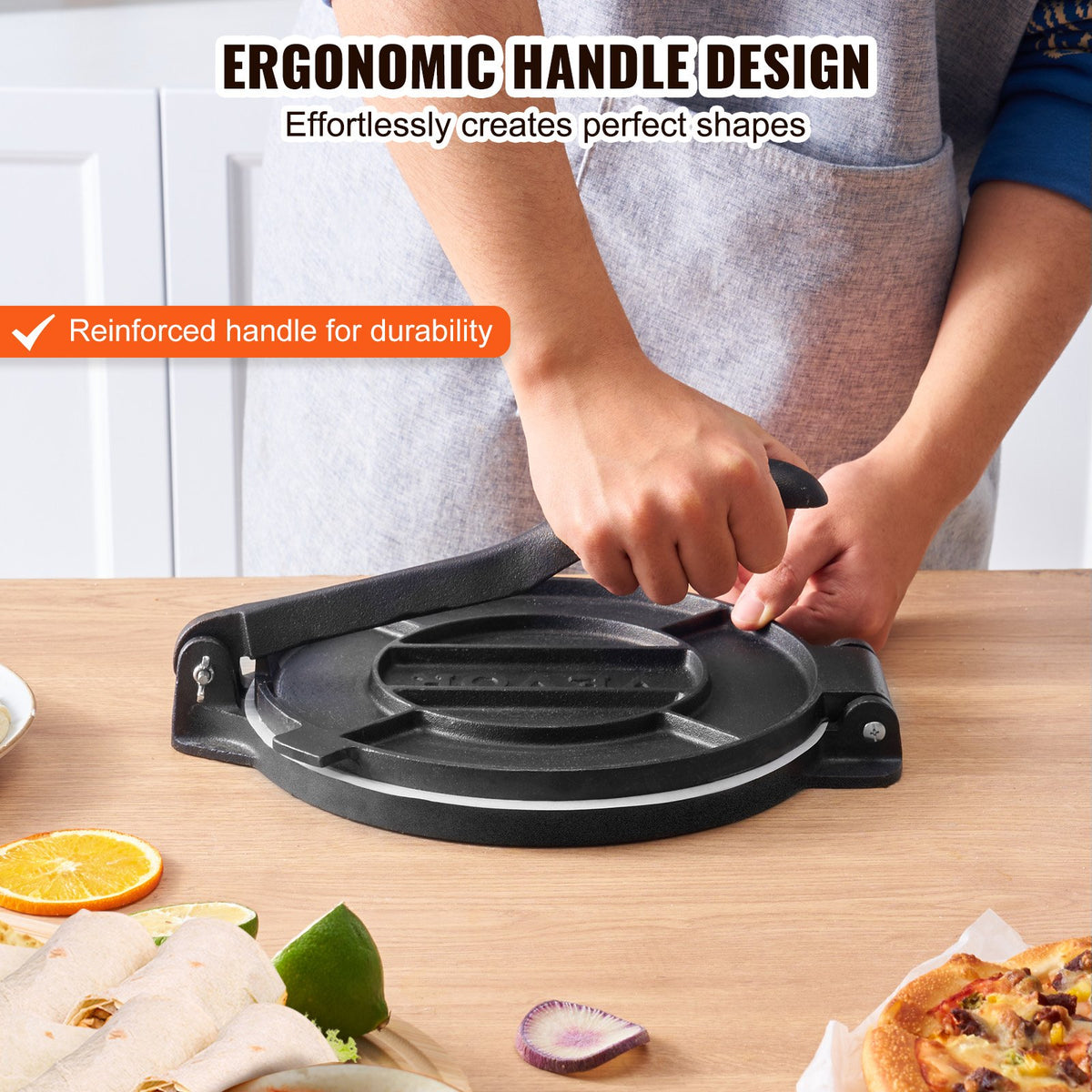 Heavy-duty manual tortilla and roti press