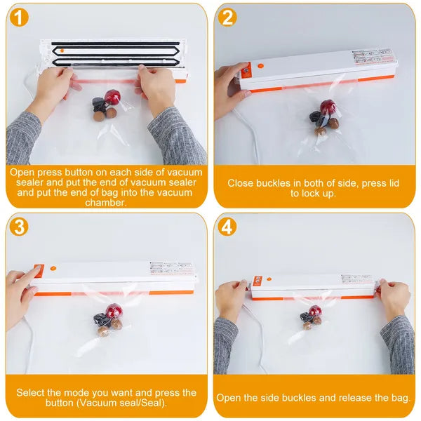 Compact dry and wet food vacuum sealer with starter bags