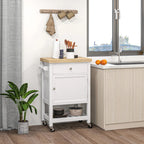 Mobile kitchen storage island with drawer and cabinet