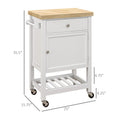 Rolling kitchen island cart with rubberwood top and storage