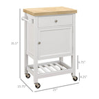 Rolling kitchen island cart with rubberwood top and storage